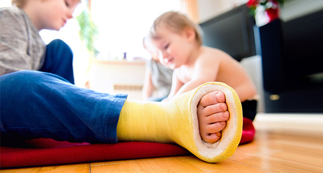 A child's leg in a cast