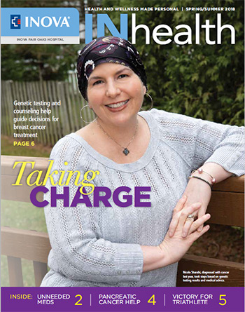 magazine cover - smiling woman with head scarf and the words 'Taking Charge'